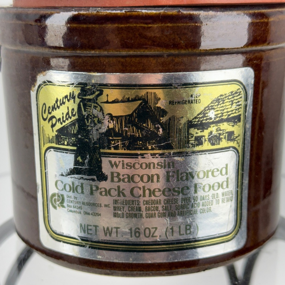 Vintage 1981 Century Pride Wisconsin Bacon Cheese Stoneware Crock with Wire Bail - Picture 6 of 11